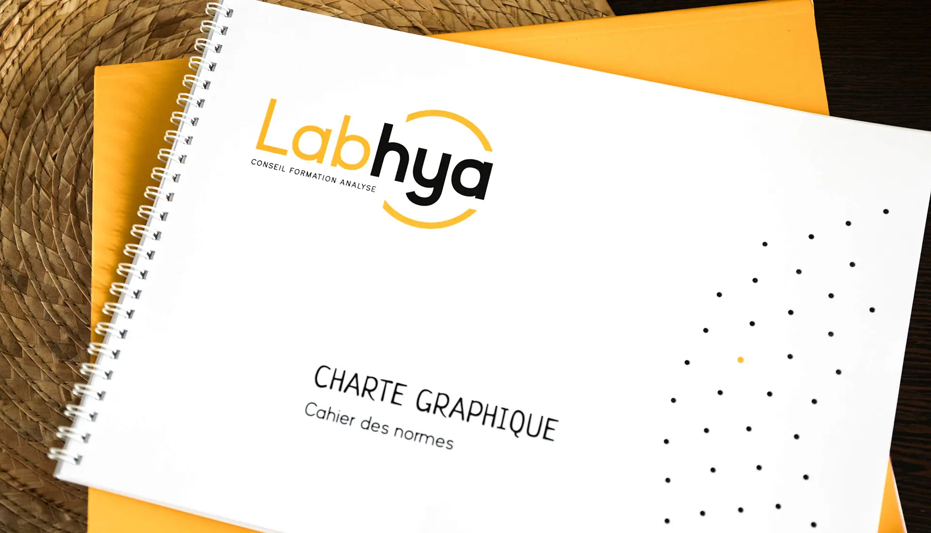 Carte de visite professionnelle de Labhya, révélant la nouvelle identité graphique développée par l’agence Hippocampe, avec les coordonnées d’Anaïs Silveira.
