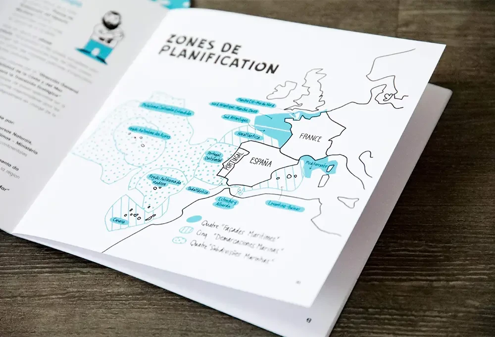 Carte schématique des zones de planification maritime en France, Espagne et Portugal issue du livret SIMNORAT