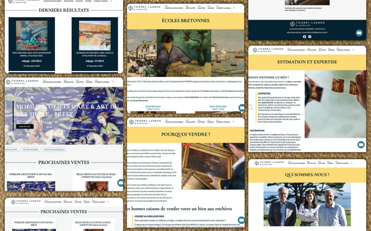 Mosaïque des pages du site internet de Thierry-Lannon & Associés.
