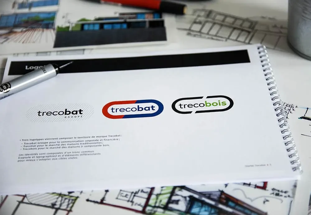Page de charte graphique présentant les logotypes de Trecobat Groupe, Trecobat et Trecobois