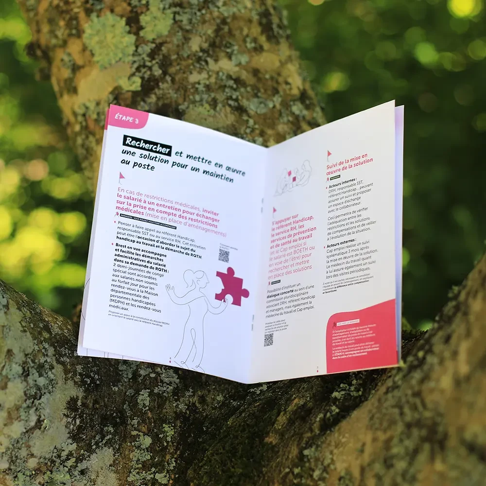 Vue intérieure du livret Brest en Vue avec le détail des étapes d’accompagnement pour le maintien au poste