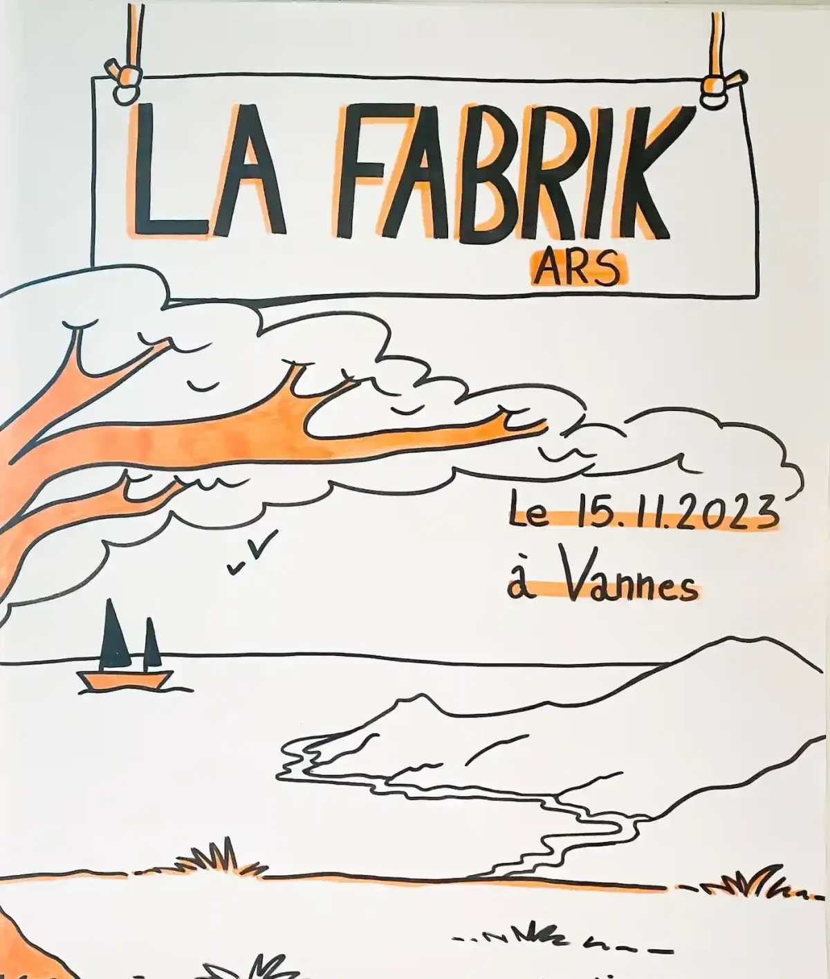 Affiche illustrée “La Fabrik ARS” à Vannes – séminaire du 15 novembre 2023 organisé par Hippocampe pour mobiliser les élus du CACT Bretagne.