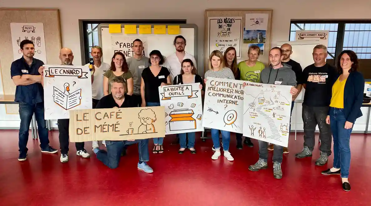 Restitution créative d’un atelier sur la communication interne – co-construction de solutions entre collaborateurs d’entreprise en Bretagne.